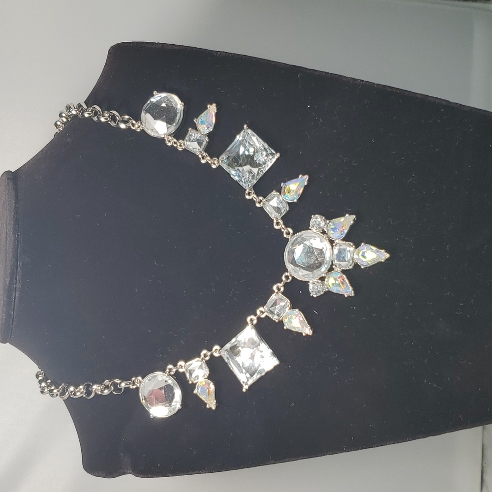 Laura clear rhinestone fancy bling silver necklace